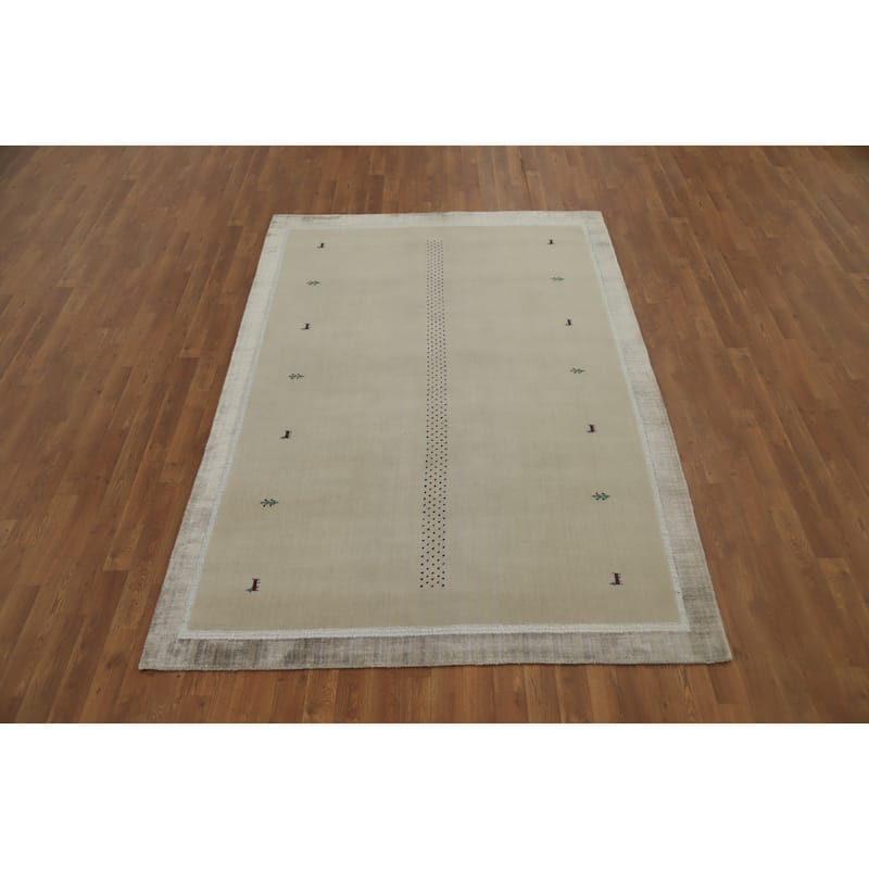 Hand Knotted Oriental 100% Wool Carpet Tribal Animal Pictorial Beige & Ivories Gabbeh Area Rug - 7' 10'' X 5' 5''