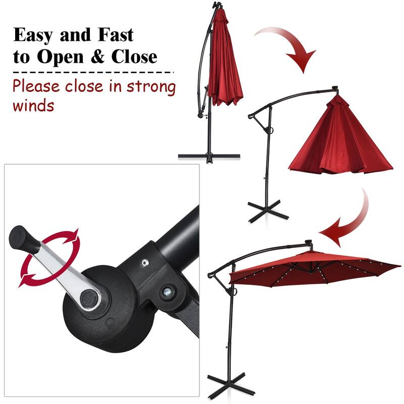 Costway 10FT Patio Offset Umbrella Solar Powered LED 360degrees