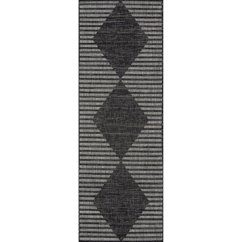 Momeni Villa Geometric Indoor Outdoor Rug - Charcoal - 2'7" x 7'6" Runner