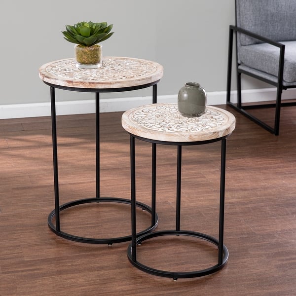 slide 2 of 4, SEI Furniture Serrania Eclectic White Wood Accent Tables (Set of 2)