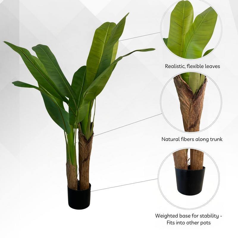 XBrand 47.2-Inch Artificial Banana Tree - Realistic Faux Tropical Plant with Lush Green Leaves