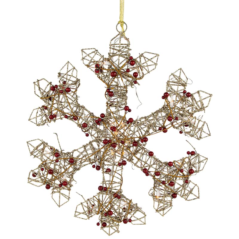 19" Silver Glittered Berry Rattan Snowflake Christmas Window Decor