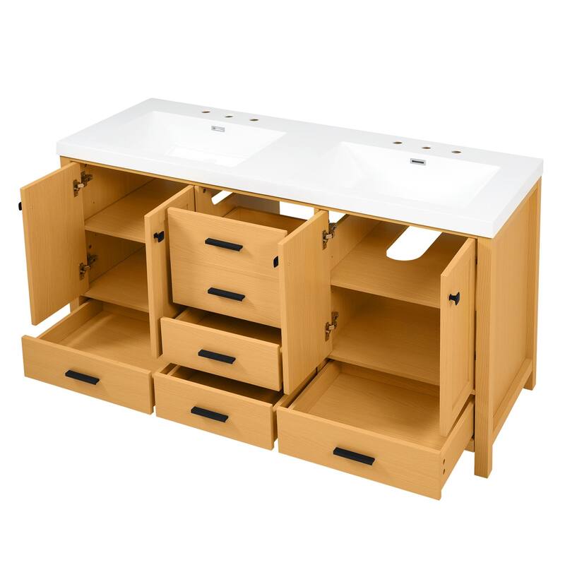 GDFStudio - Willow Transitional Freestanding Bathroom Vanity Cabinet with Double Sink, Soft Close Storages & Adjustable Shelves