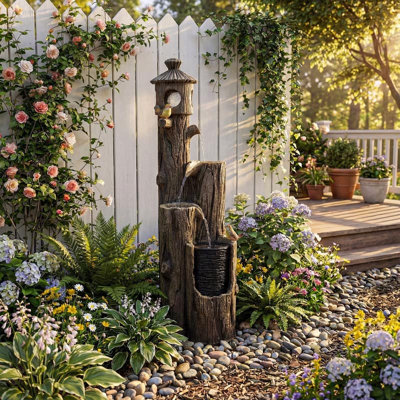 Outdoor 3 Tier Bird and Birdhouse Fountain with ETL Auto Protection