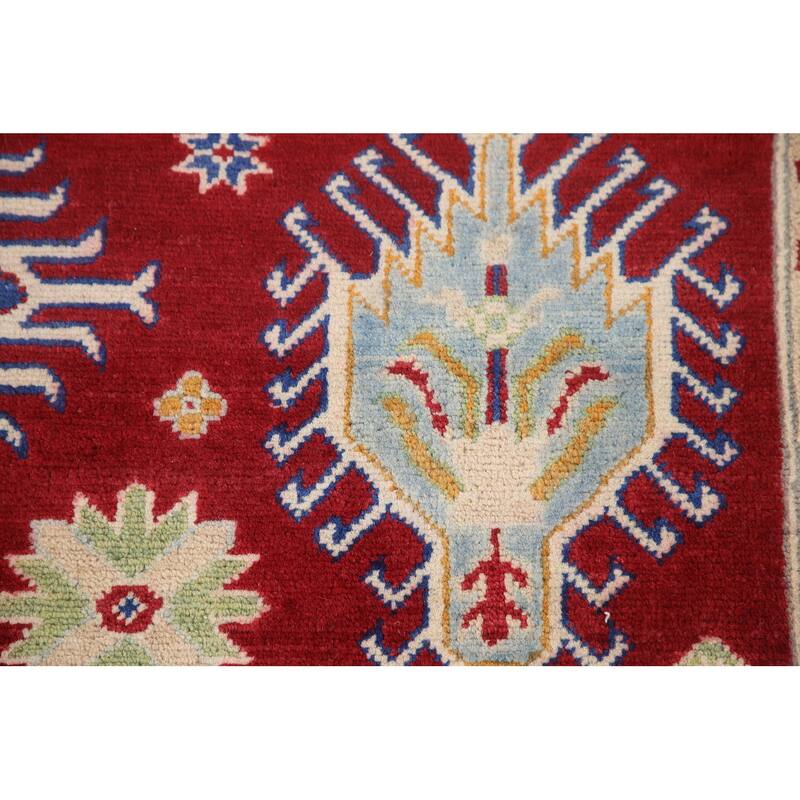 Hand Knotted Oriental 100% Wool Carpet Traditional Geometric Red Kazak Area Rug - 9' 11'' X 6' 5''