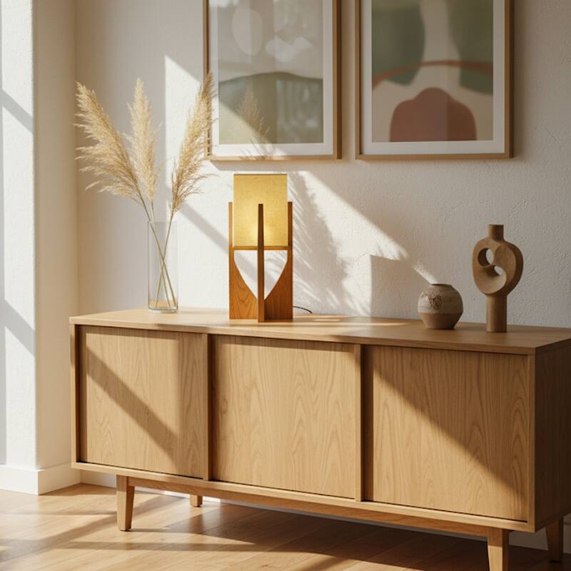Solid Wood Modern Floor Lamp with Fabric Shade