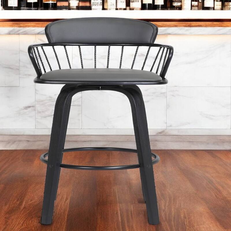 Faux Leather Counter Height Bar Chair with Arms, Swivel and Footrest