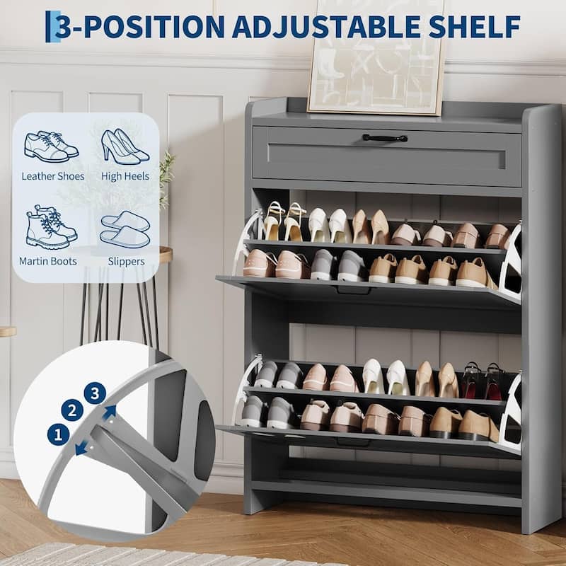 Freestanding Shoe Storage Cabinet Organizer with 2 Flip Drawers for Entryway Hallway Living Room