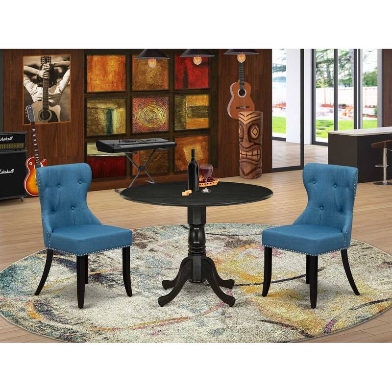 3-Piece Wire Brushed Black Solid Wood Top - Dining Room Set - Seats 4
