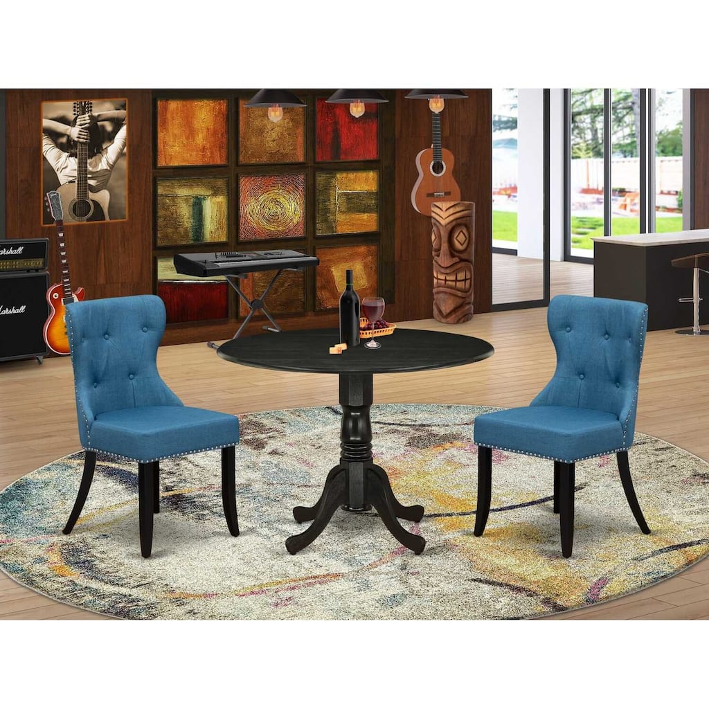 3-Piece Wire Brushed Black Solid Wood Top - Dining Room Set - Seats 4
