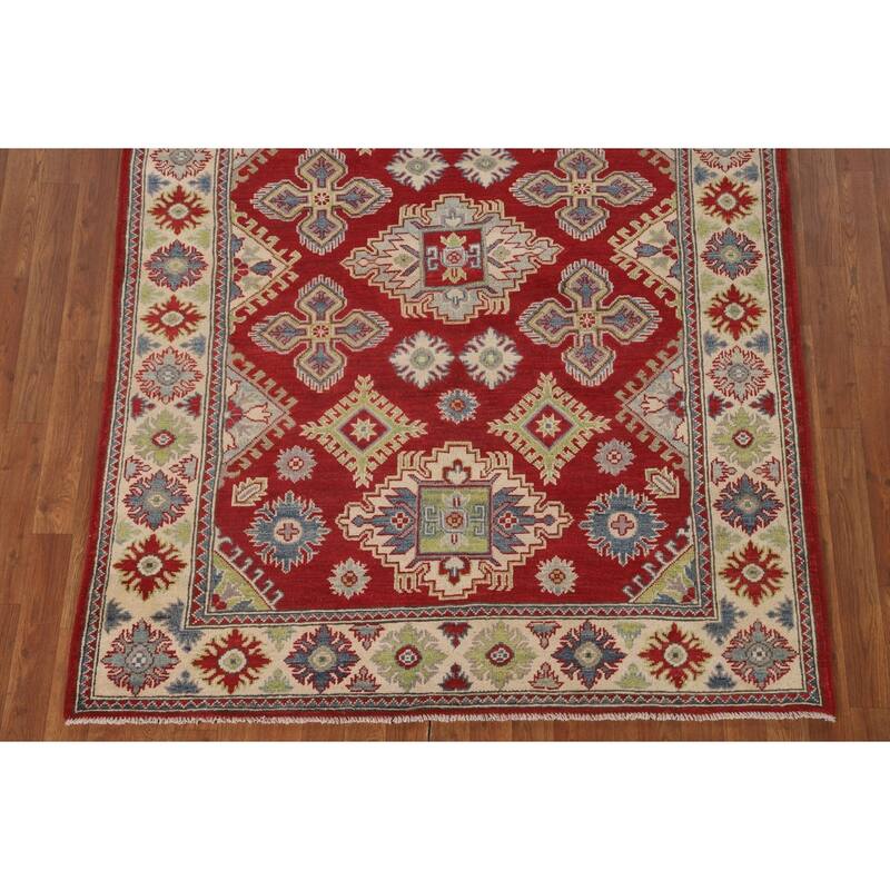 Red Kazak Area Rug Hand-Knotted Traditional Wool Carpet - 5'1" x 6'5"