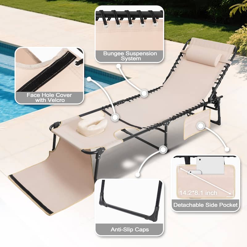 Outdoor Adjustable Oxford Lounge Chair Folding Tanning Chair with Pillow