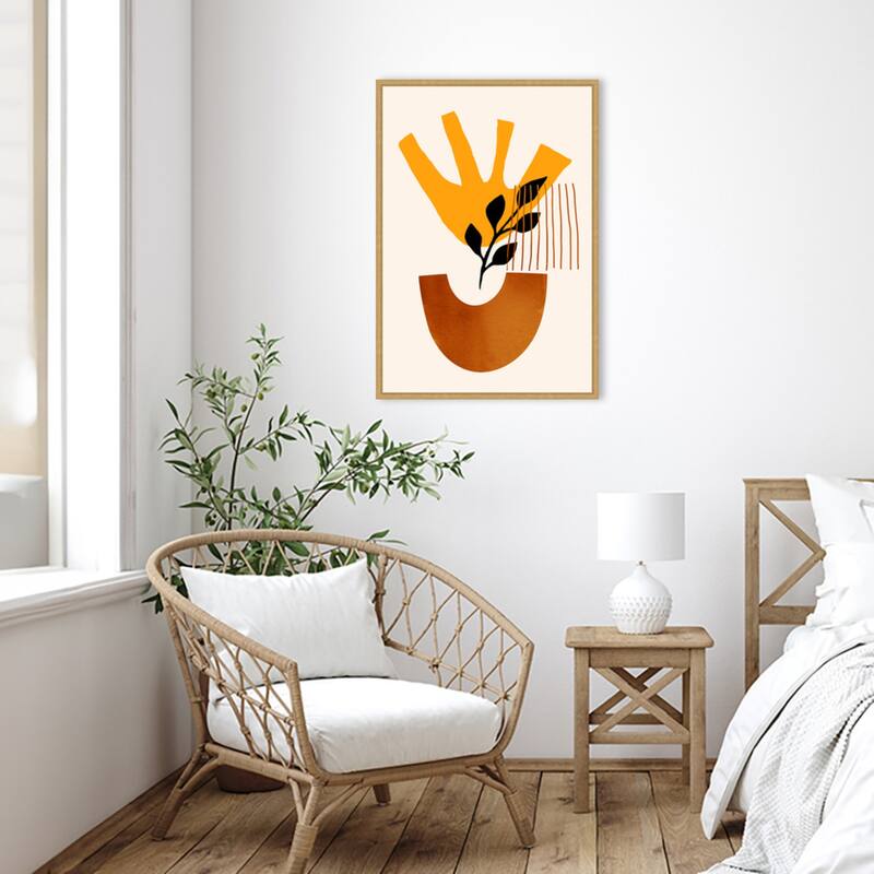 Sunshine Flower No 5 by Eins Kubistika Framed Canvas Wall Art Print - Sylvie Bright Gold