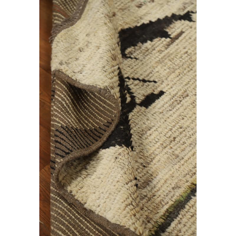Moroccan Oriental Rug Hand-Knotted Geometric Wool Carpet - 4'2" x 5'11"