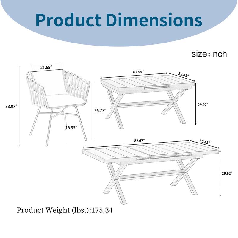 7-Piece Expandable Outdoor Dining Set with Polyester Tape Chairs