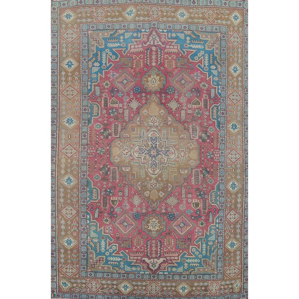 Traditional Tabriz Persian Vintage Rug Handmade Pink Wool Carpet - 6'5"x 10'1"