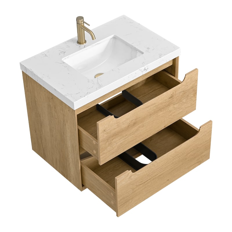 24"36"48"60"72"84" Floating Bathroom Vanity with Engineered Top Rectangulare Sink Solid Wood - 36"