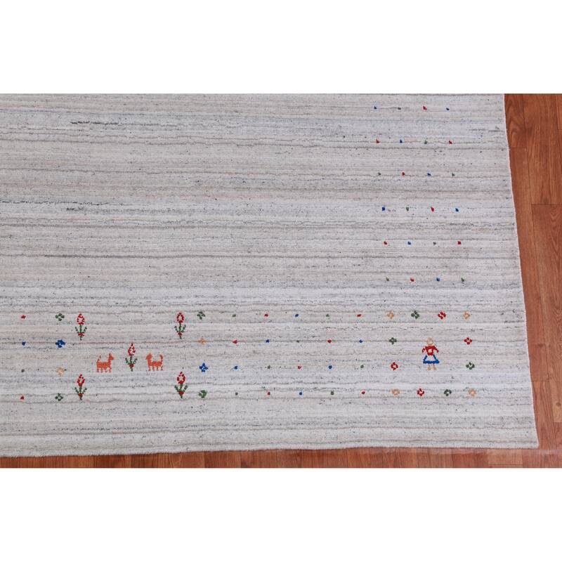 Hand Knotted Oriental 100% Wool Carpet Tribal Stripe Greys & Charcoal Gabbeh Area Rug - 12' 0'' X 8' 10''