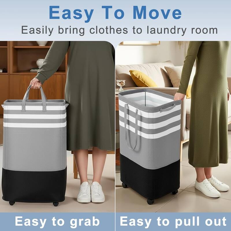 80L Large Laundry Basket, Laundry Hamper with 4 Wheels, Collapsible Waterproof Clothes Basket, Freestanding Hamper with Handles