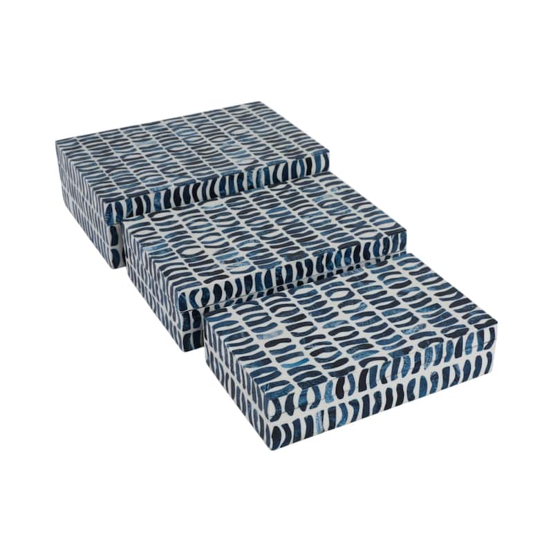Decorative Boxes with Lid - Set of 3, 10", 11", 12", Blue & White - 12.0"