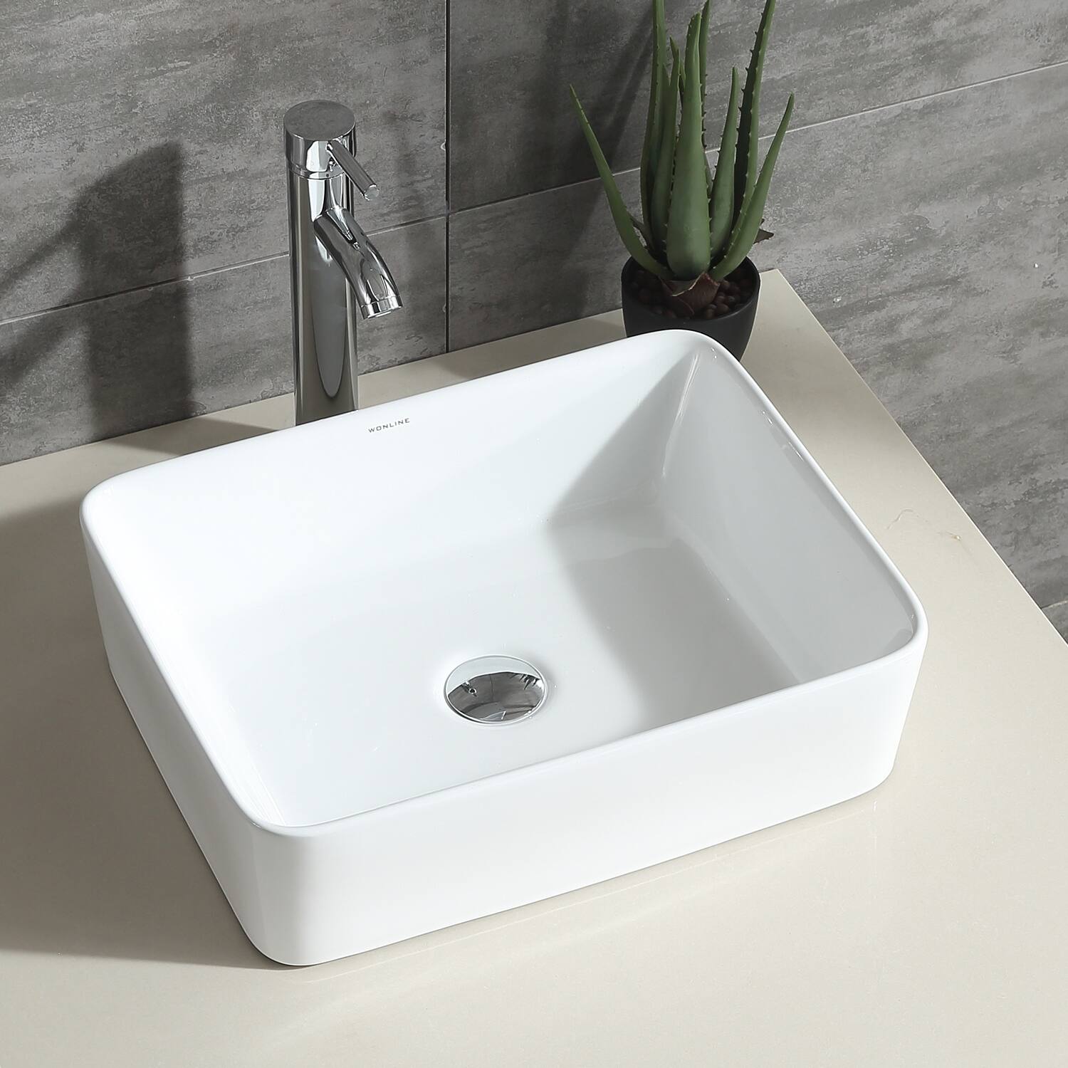 Rectangular ceramic bathroom faucet container sink dresser popup drain