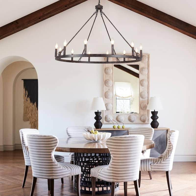 12-Light 37.99 in. Rustic Wagon Wheel Chandelier for Bedroom Kitchen