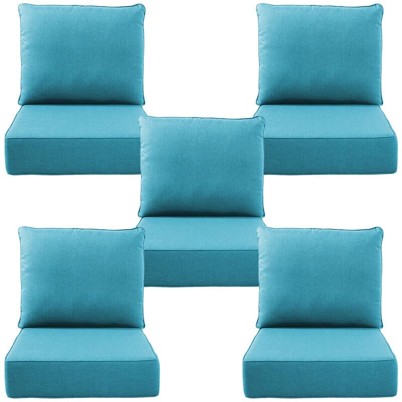 Gymojoy 24"x22"x6" Patio Thick Cushions & Pillows Set - Deep Seat Indoor/Outdoor Water & Fade Resistant - Five Sets - Pale Blue