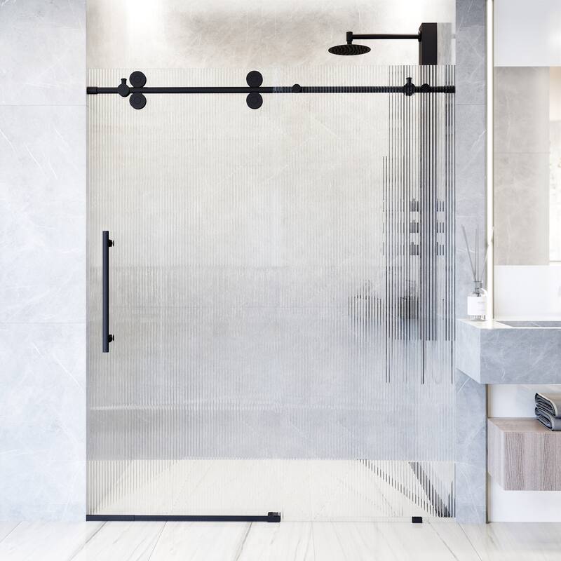 VIGO Elan 68" to 72" W x 74" H Frameless Sliding Shower Door - Left - Matte Black