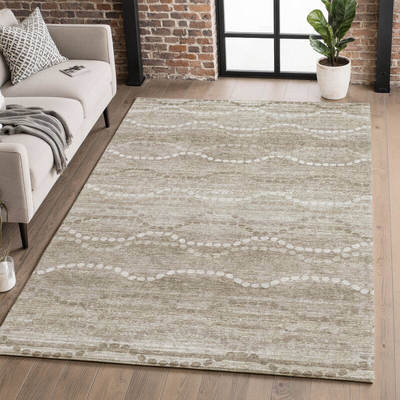 Premium Washable Super Soft Pixy Stripes Mayfield Rug - Khaki - 9' x 12'