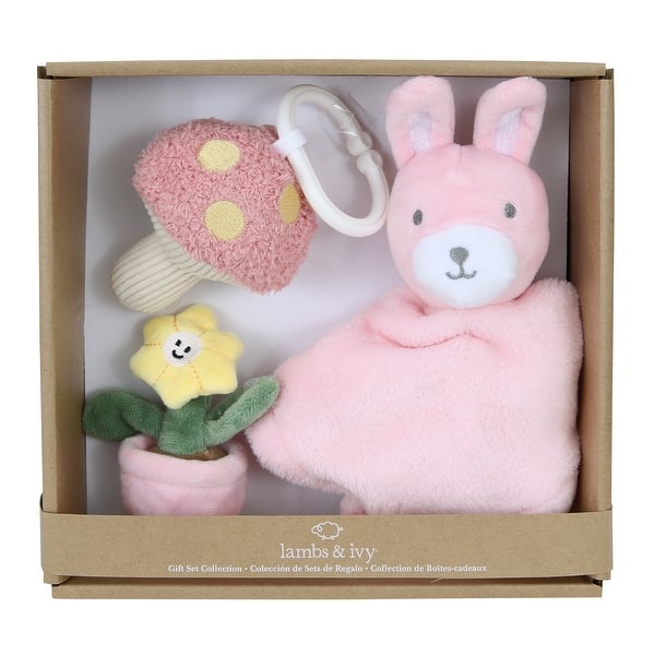 slide 2 of 6, Lambs & Ivy Garden Bunny 3-Piece Developmental Infant Baby Plush Gift Set