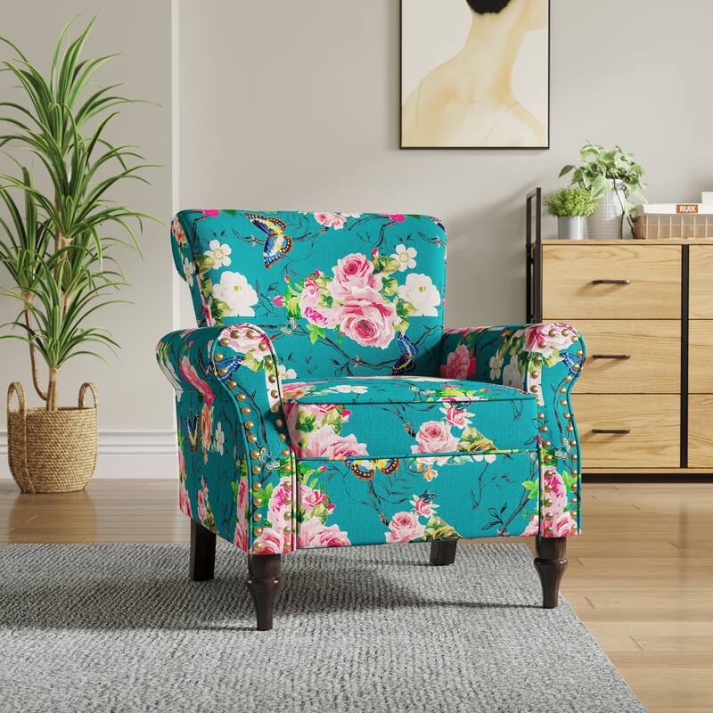 Living Room Armchair with Nailhead Trim - 29.9"W x 29.9"H x 32.9"D - Pattern Blue
