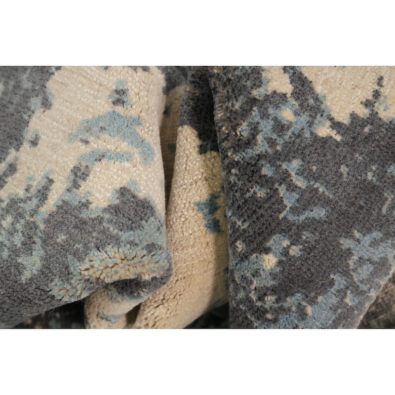Hand Knotted Oriental Viscose Silk Carpet Modern Abstract Navy Blue & Blues Abstract Area Rug - 8' 1'' X 5' 1''