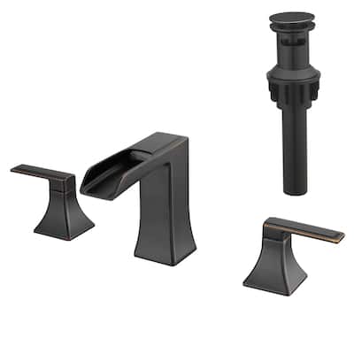 Bathroom Faucets for Sink 3 Hole ORB 8 inch Widespread Bathroom Sink Faucet with Pop Up Drain Double Lever Handle Faucet