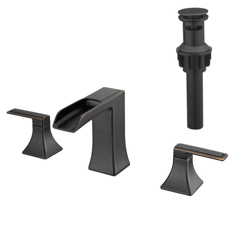 Bathroom Faucets for Sink 3 Hole w/ Pop Up Drain Double Lever Handle