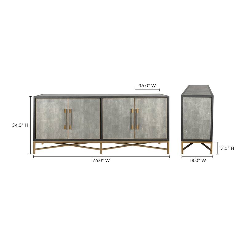 NADAAL STUDIOS Vaughn, Sideboard, Shagreen Patterned Vegan Leather with Brass Legs - 76"W x18"D x34"H