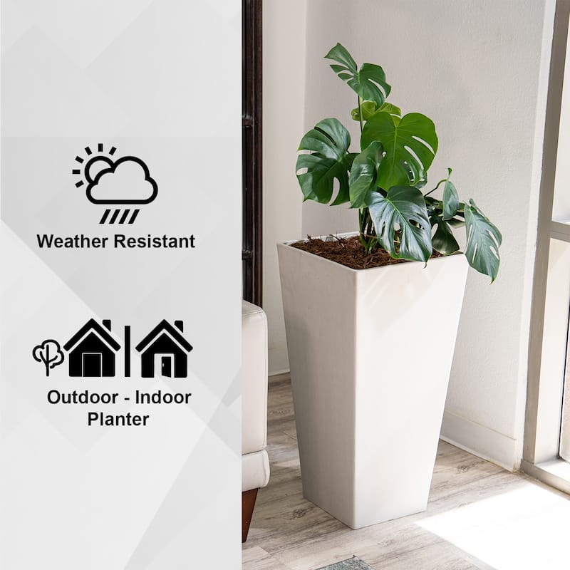 XBrand Modern Square Tapered Planter – 28" or 30" Tall, Indoor & Outdoor Use