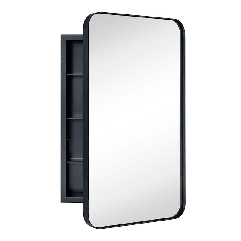 TEHOME WH Recessed Framed Medicine Cabinet with Mirror and Adjustable Shelves - 16.5" x 27.5" - Black