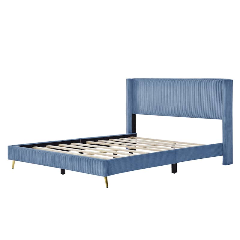Queen Size Corduroy Platform Bed