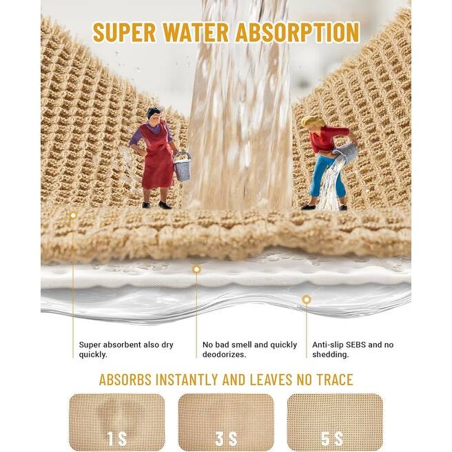 Large Waffle Bath Mat Set, Non Slip Bathroom Mat Set