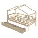 preview thumbnail 4 of 7, Natural Wooden Twin Bunk Bed Classic House-shape Bed w/ Drawers Unisex