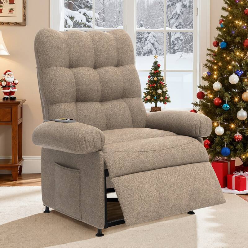 Breathable Fabric Recliner With Remote Control ,Side Pockets ,Adjustable Backrest And Footrest - Brown