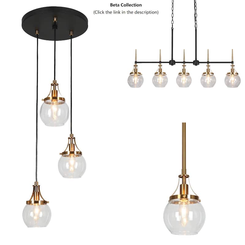 Beta Modern 5-Light Linear Glass Chandelier Black Gold Kitchen Island Light for Dining Room - 36'' L x 4.9'' W x 20.2'' H