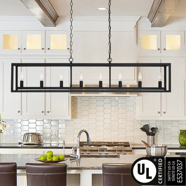 slide 2 of 38, Modern Farmhouse 8-light 48In Rectangle Linear Chandelier for Dining Room with UL Certified