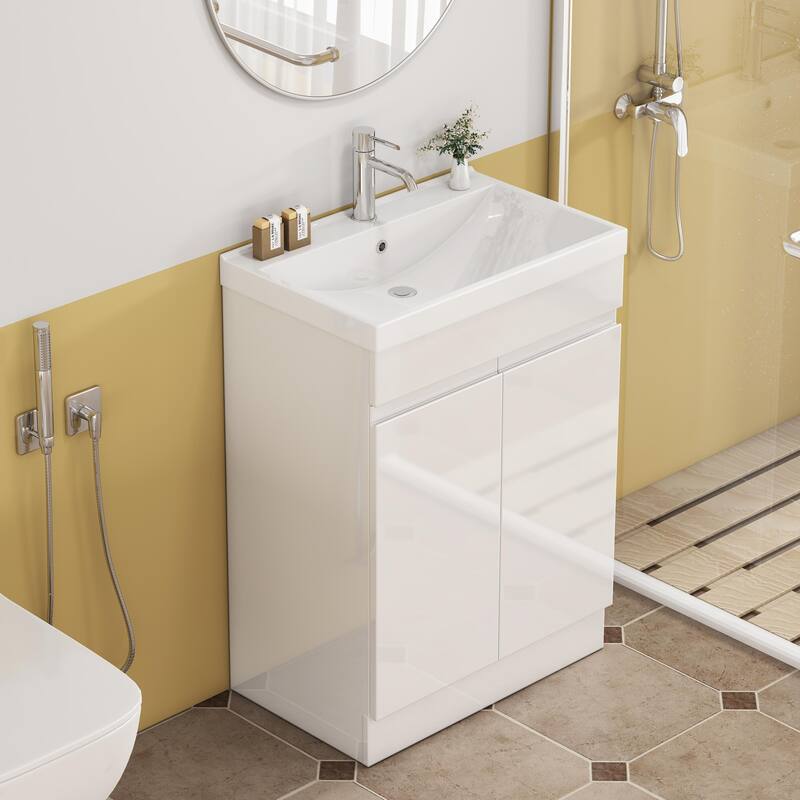 36" Bathroom Vanity With Top Ceramic Art Sink and Artificial Stone Slab, 2-Soft Close Door, Wall-Mounted Mounting Design