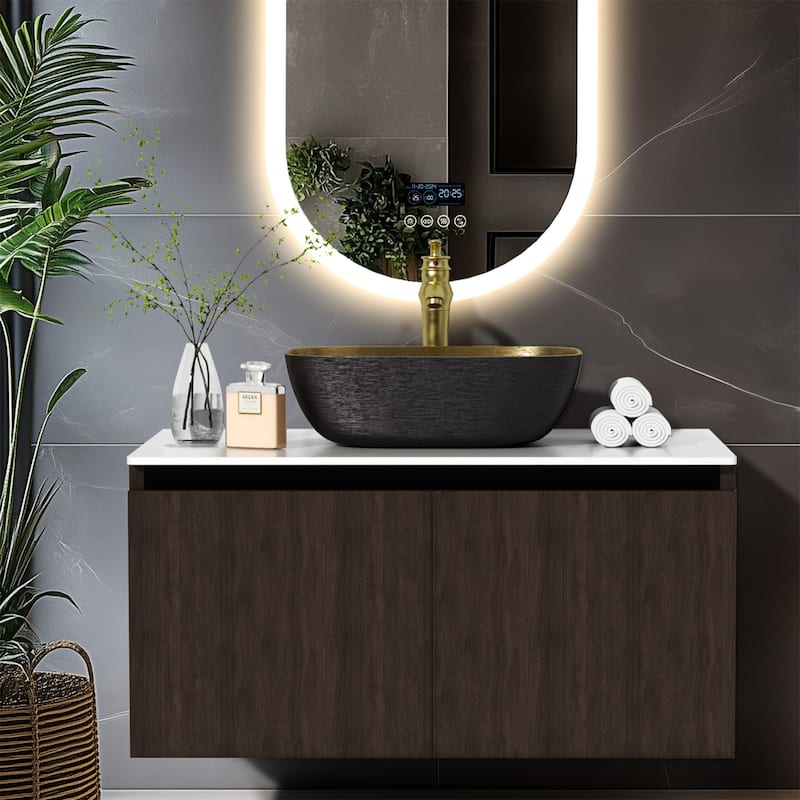 32/40/48 inch Bathroom Vanity with Sink Floating Ceramic Basin Cabinet
