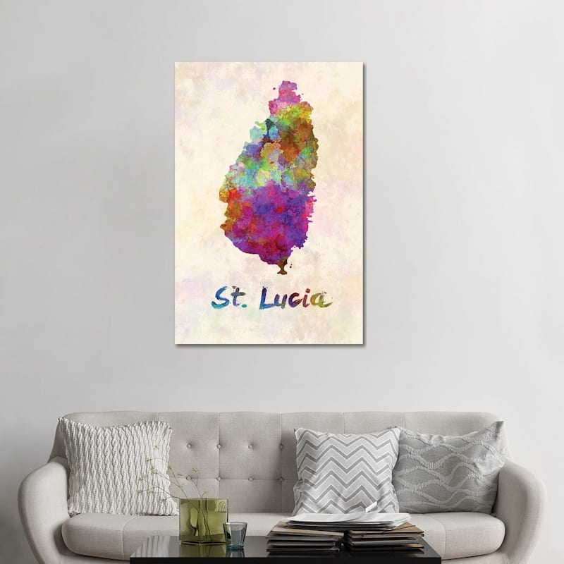 iCanvas "St Lucia Map In Watercolor" by Paul Rommer Canvas Print - 48x32x1.5