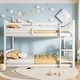 preview thumbnail 3 of 26, Twin Over Twin Floor Bunk Bed with Ladder, Solid Wood Bunk Bed Frame with Full-Length Guardrail, Detachable into 2 Separate Beds