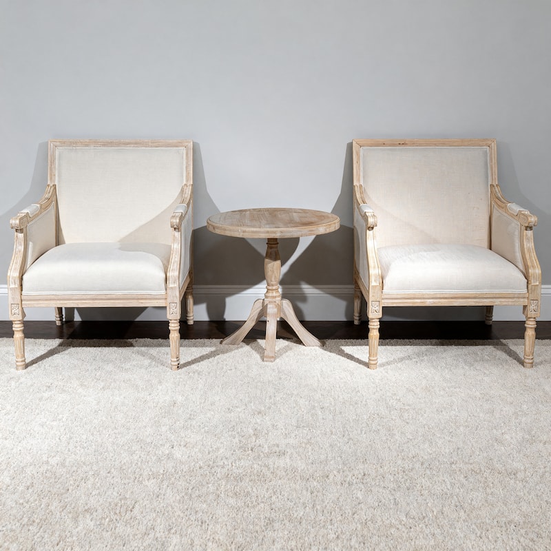 French Accent Chair Traditional Wood Frame Linen Upholstery Distressed Finish Home Decor, Singel