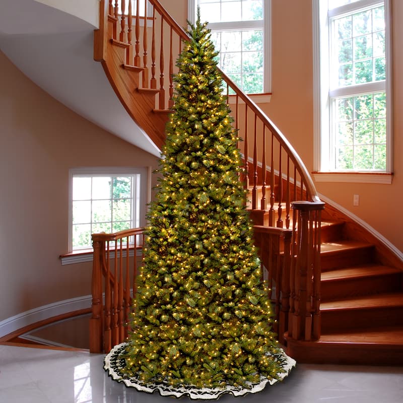National Tree Company 10 ft. Tiffany Fir Slim Tree with Clear Lights - 10 Foot - 10 Foot - Green