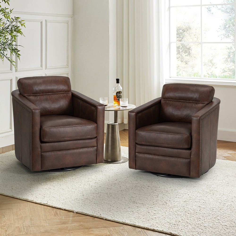 Jorge 28.74" Wide Traditional Genuine Leather Swivel Chair with Removable Seat Cushion and No Assembly Needed Set of 2